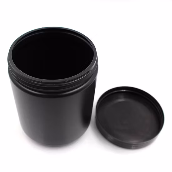 Contenitore vuoto per vasetti per scrub corpo Contenitore per vasetti in plastica rotonda nera da 600 ml con coperchi
